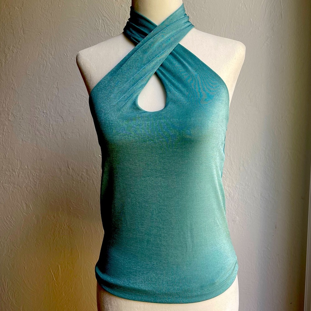 NA-KD Top Halter Crossover Sleeveless Green women’s S